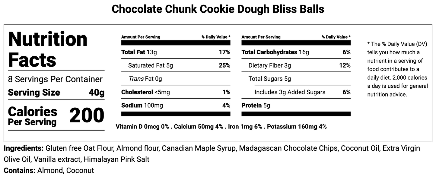 chocolate chunk cookie dough bliss balls