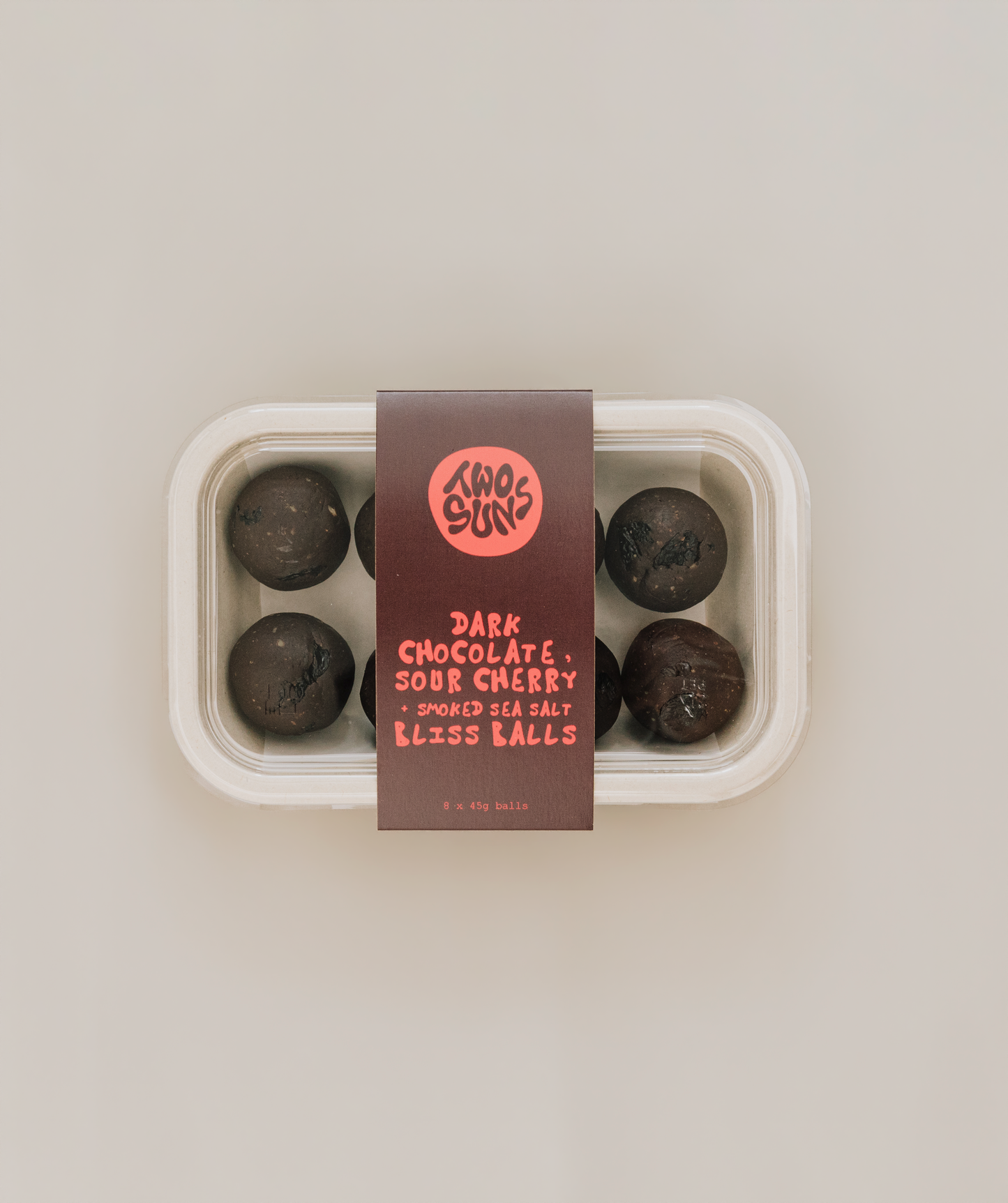 SPECIAL EDITION ODE + TWO SUNS COLLAB dark chocolate, sour cherry + smoked sea salt bliss balls